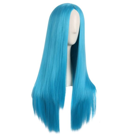 Women Special Long Straight Synthetic Wig Cyan Blue - Picture 2 of 4
